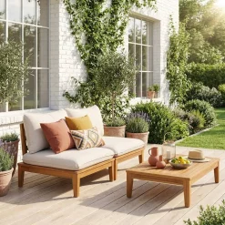Sillón modular de jardín de madera de acacia, 2 plazas
