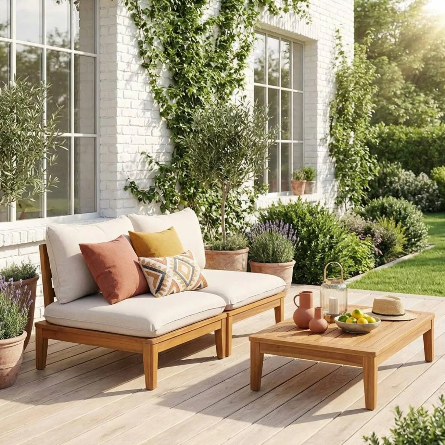 Sillón modular de jardín de madera de acacia, 2 plazas