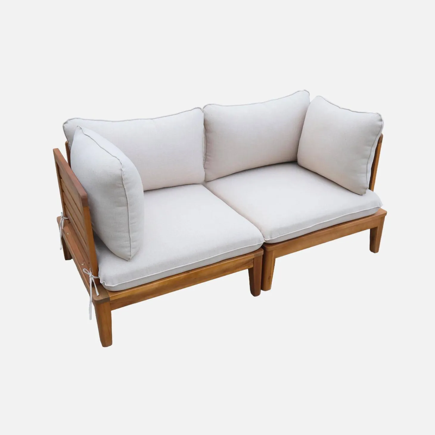 Sillón modular de jardín de madera de acacia con reposabrazos, 2 plazas