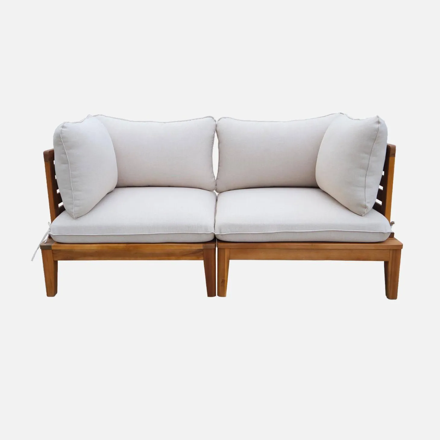 Sillón modular de jardín de madera de acacia con reposabrazos, 2 plazas