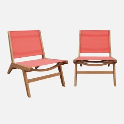 Sillón relax de madera de acacia y textilene, set de 2