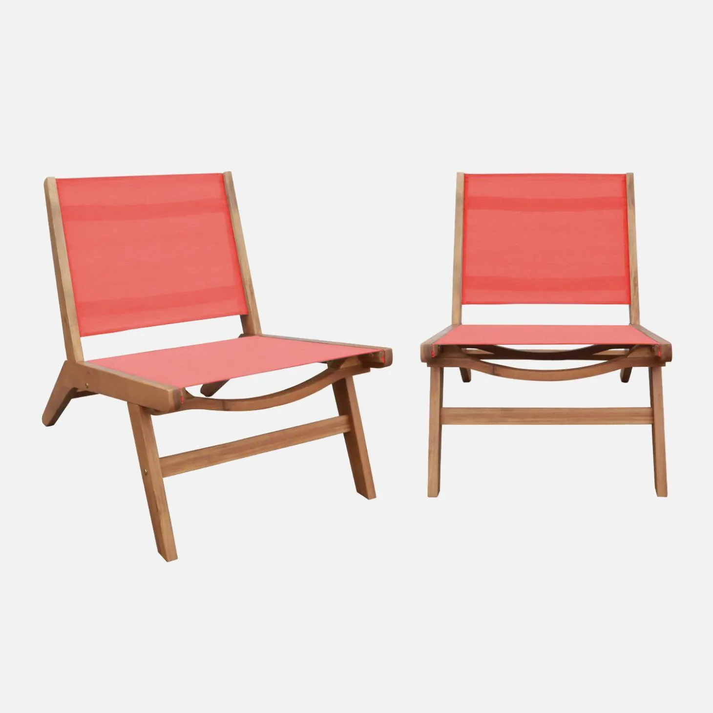 Sillón relax de madera de acacia y textilene, set de 2