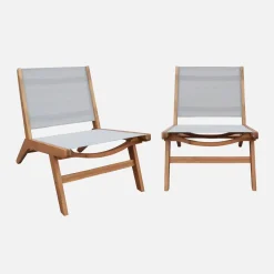 Sillón relax de madera de acacia y textilene, set de 2