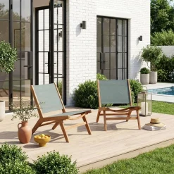 Sillón relax de madera de acacia y textilene, set de 2