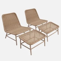 Sillón relax y reposapiés de aluminio y cuerda, set de 2