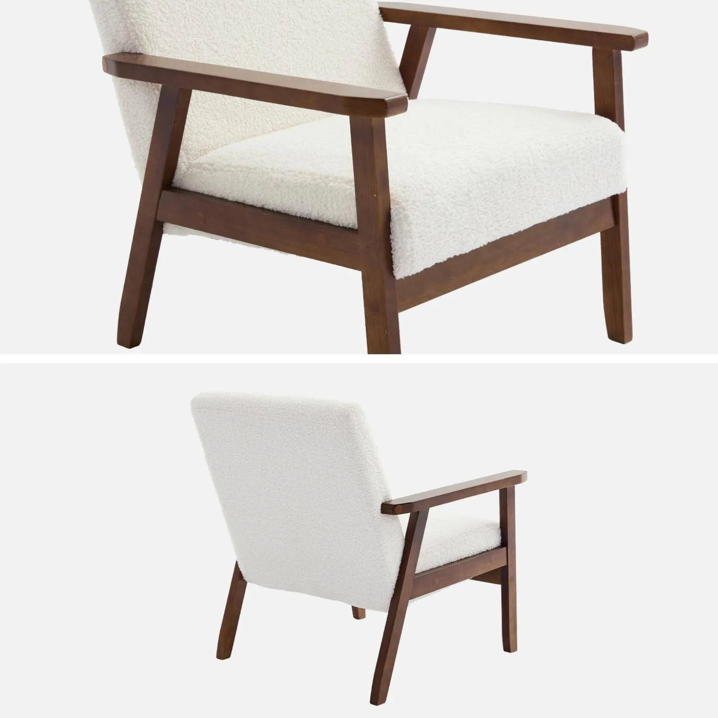 Sillón rizado escandinavo de madera de hevea teñida de nogal claro
