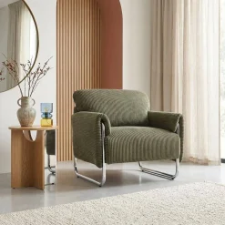 Sillón vintage de pana con estructura cromada
