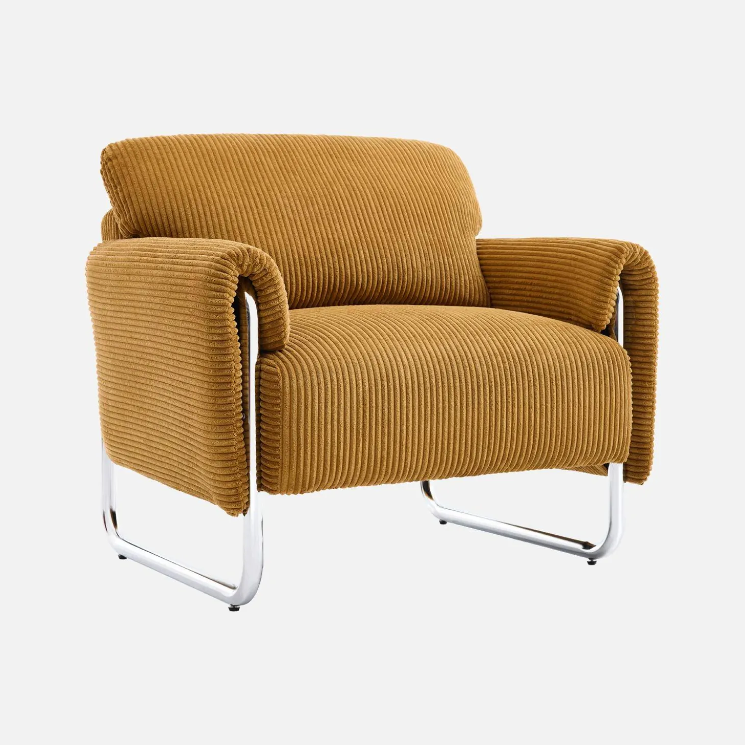 Sillón vintage de pana con estructura cromada