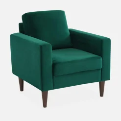 Sillón vintage de terciopelo con patas de madera
