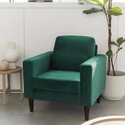 Sillón vintage de terciopelo con patas de madera