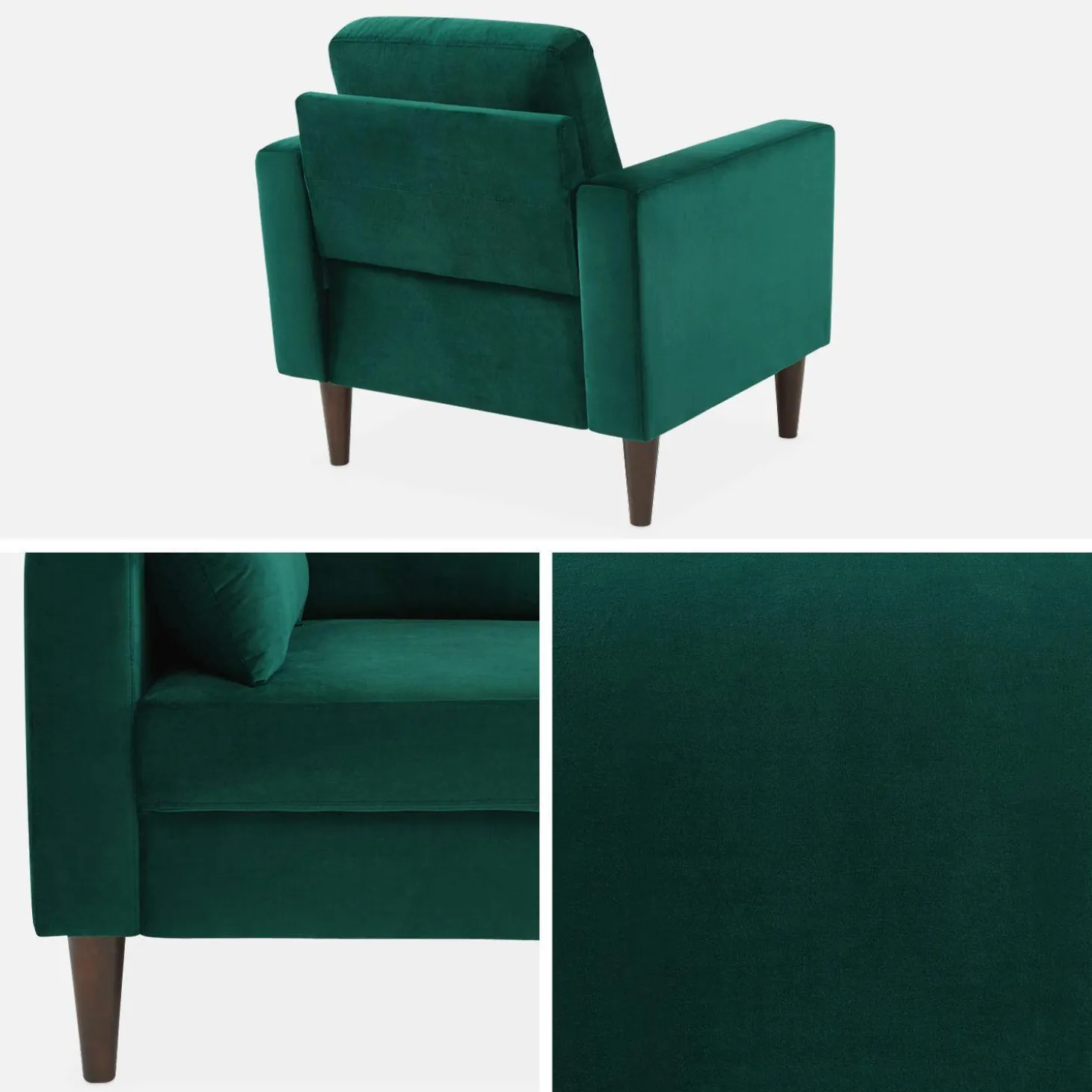 Sillón vintage de terciopelo con patas de madera