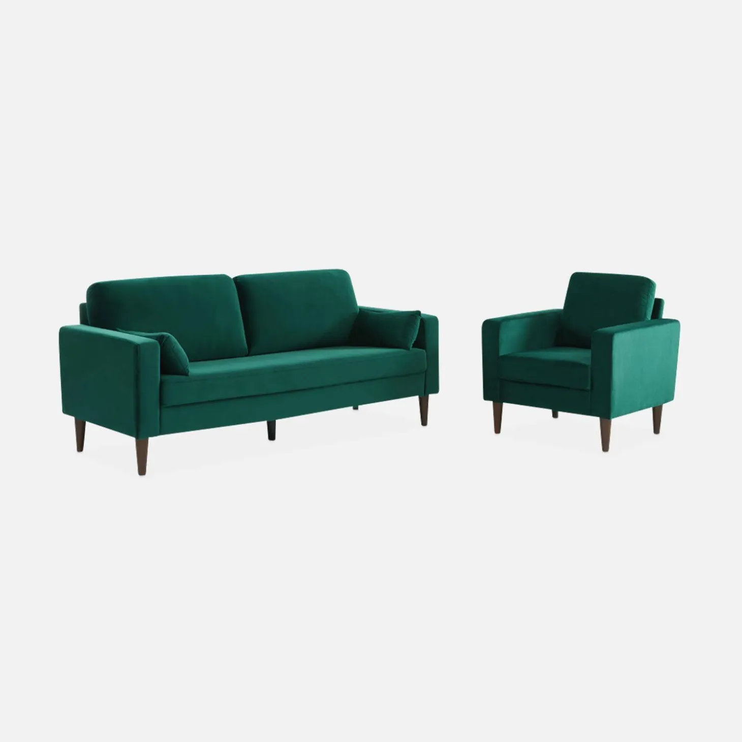 Sillón vintage de terciopelo con patas de madera