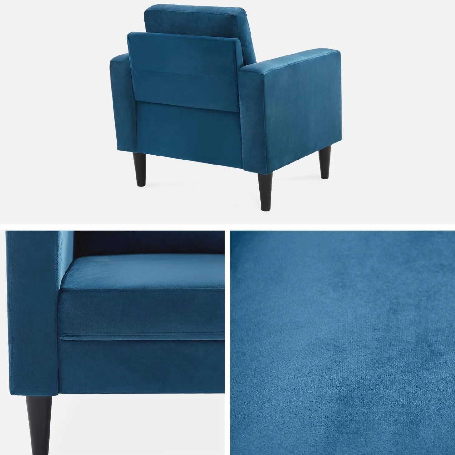 Sillón vintage de terciopelo con patas de madera