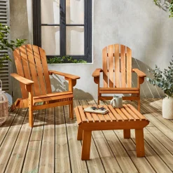 Sillones de madera con reposapiés, set de 2
