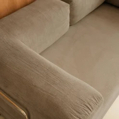 Sofá cama con futón plegable en pana y estructura cromada, 3 plazas