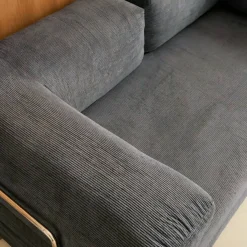 Sofá cama con futón plegable en pana y estructura cromada, 3 plazas