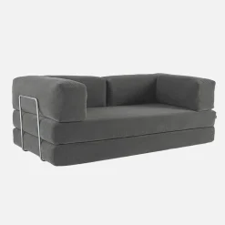 Sofá cama con futón plegable en pana y estructura cromada, 3 plazas