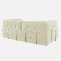 Sofá cama con futón plegable en pana y estructura cromada, 3 plazas