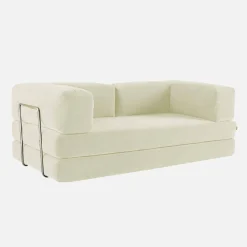 Sofá cama con futón plegable en pana y estructura cromada, 3 plazas