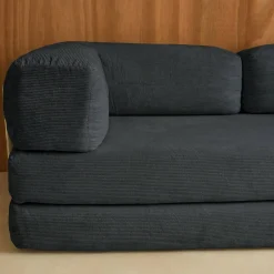 Sofá cama con futón plegable en pana y estructura cromada, 3 plazas