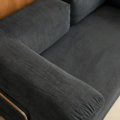 Sofá cama con futón plegable en pana y estructura cromada, 3 plazas