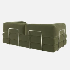 Sofá cama con futón plegable en pana y estructura cromada, 3 plazas