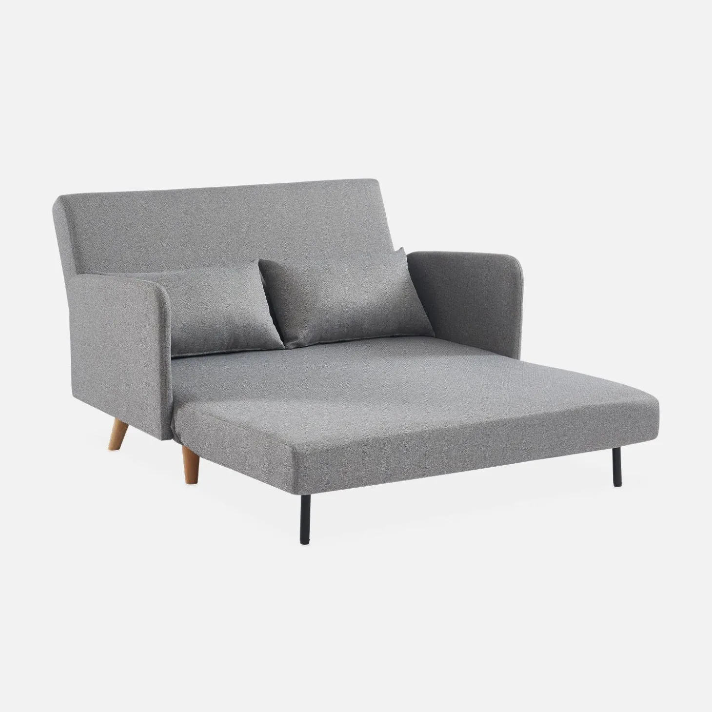 Sofá cama con patas de madera de 2 plazas