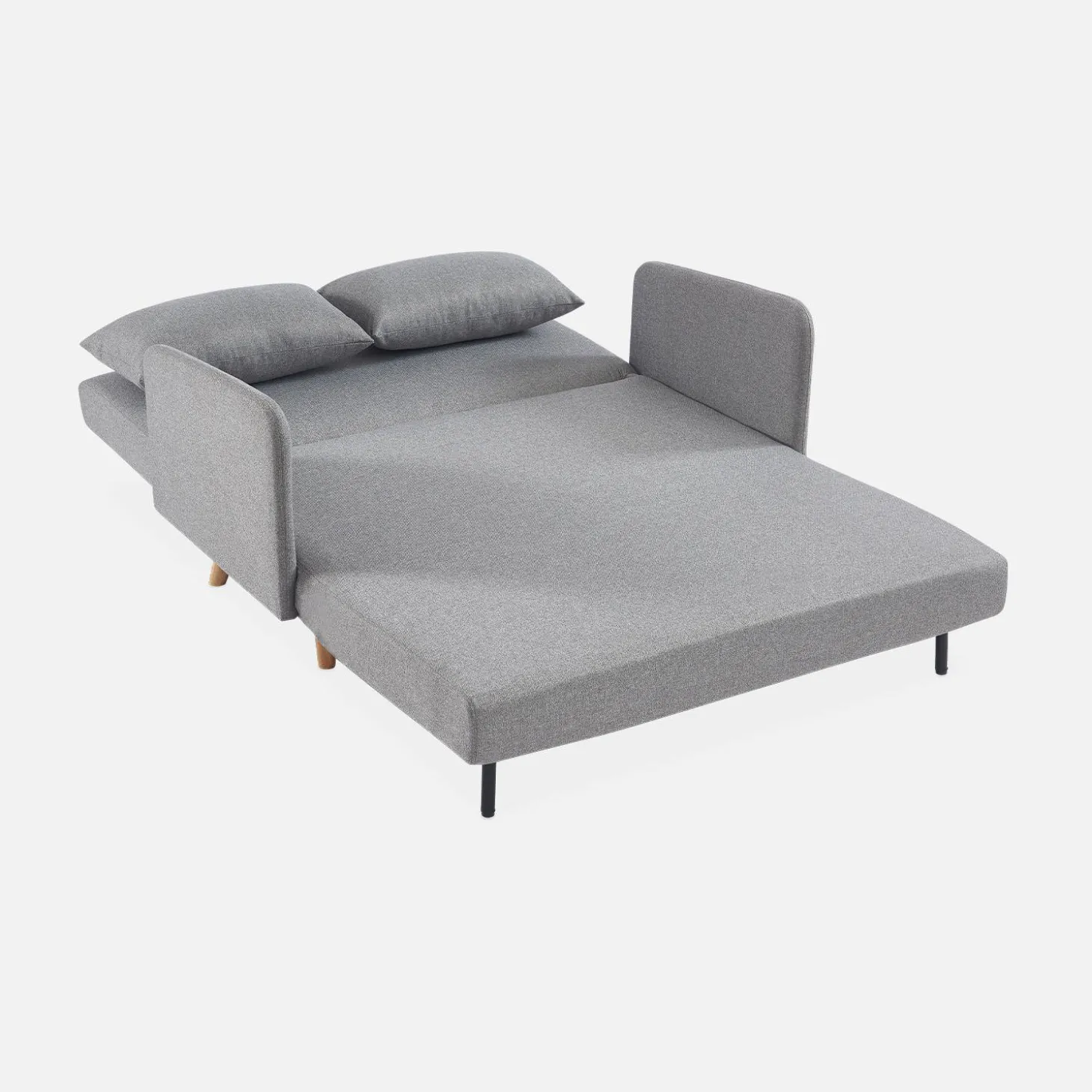 Sofá cama con patas de madera de 2 plazas