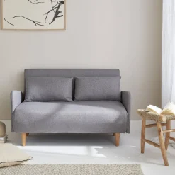 Sofá cama con patas de madera de 2 plazas