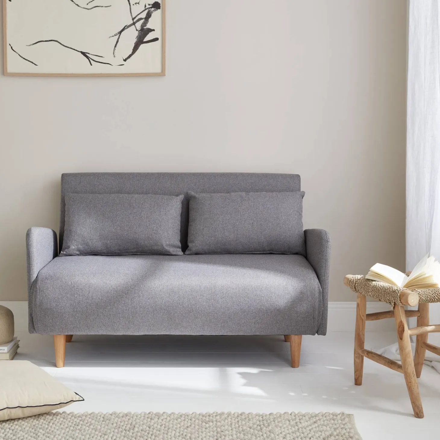 Sofá cama con patas de madera de 2 plazas