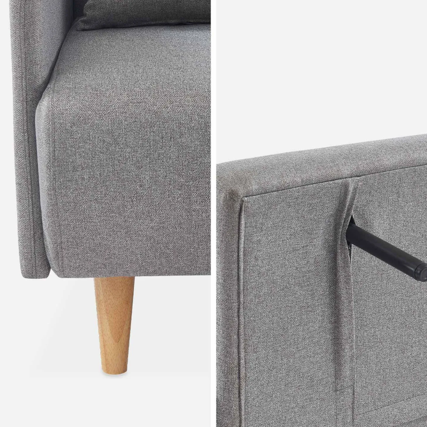 Sofá cama con patas de madera de 2 plazas