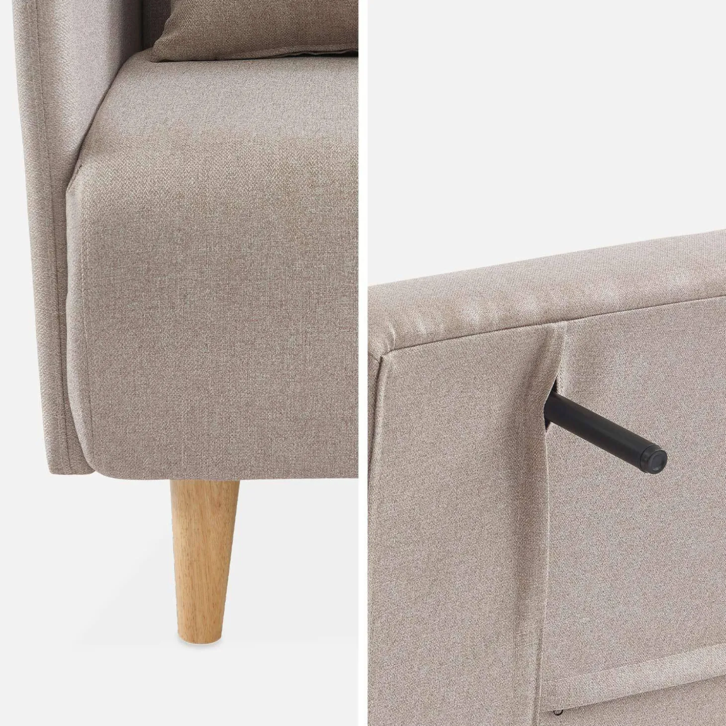 Sofá cama con patas de madera de 2 plazas