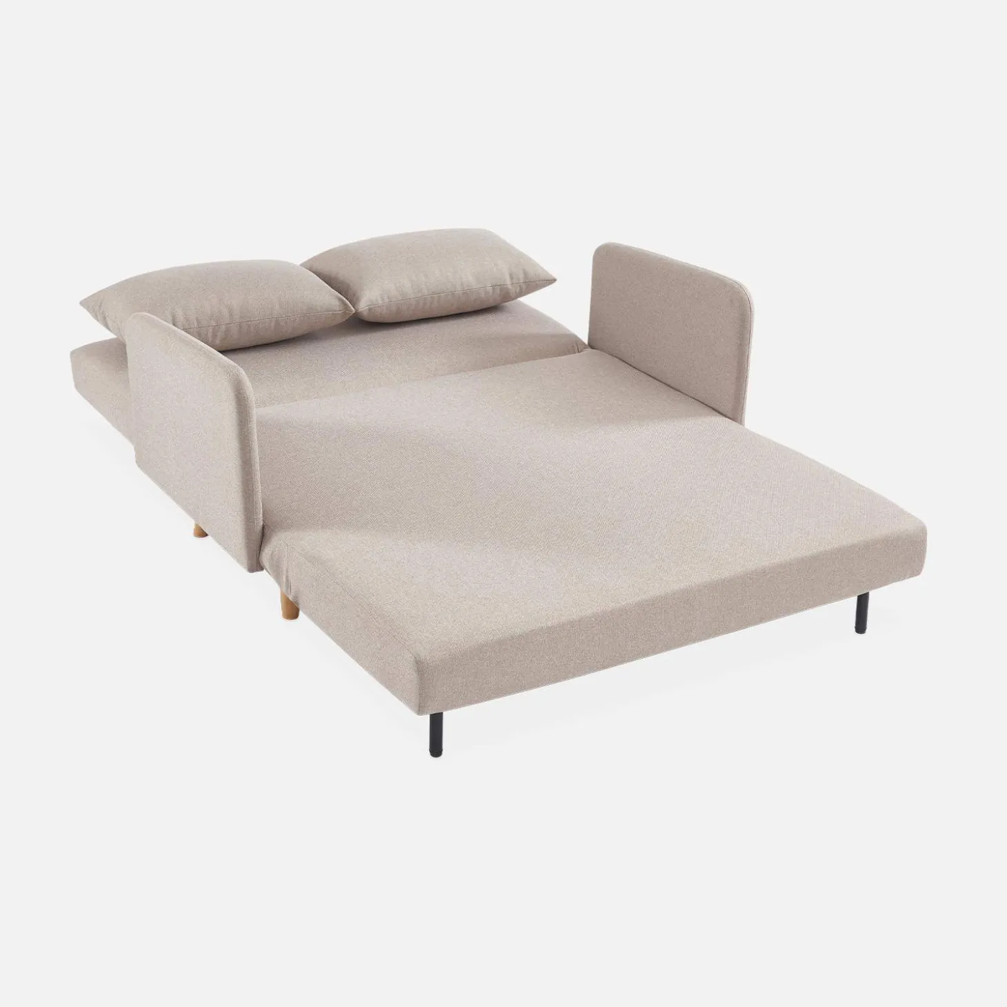 Sofá cama con patas de madera de 2 plazas