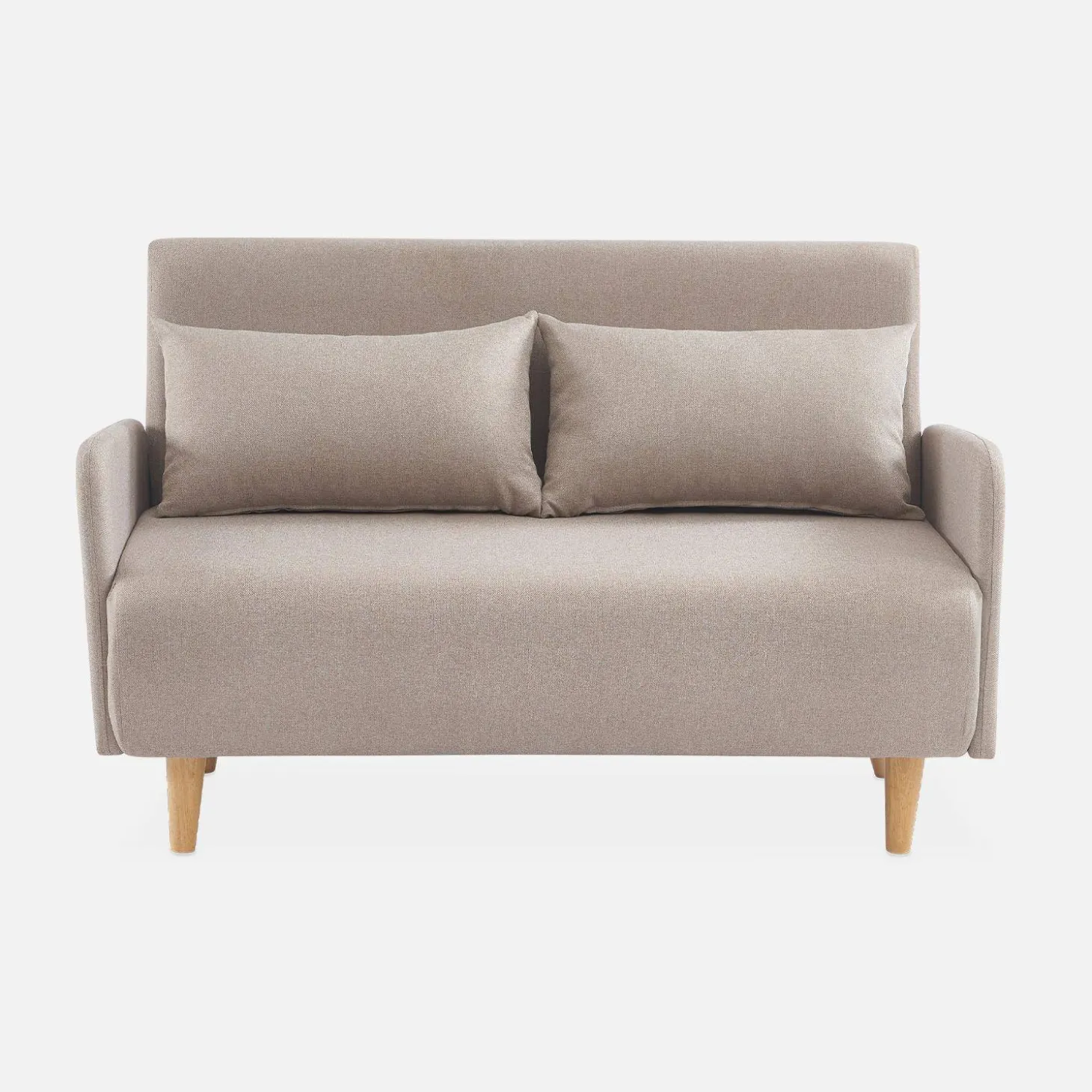 Sofá cama con patas de madera de 2 plazas
