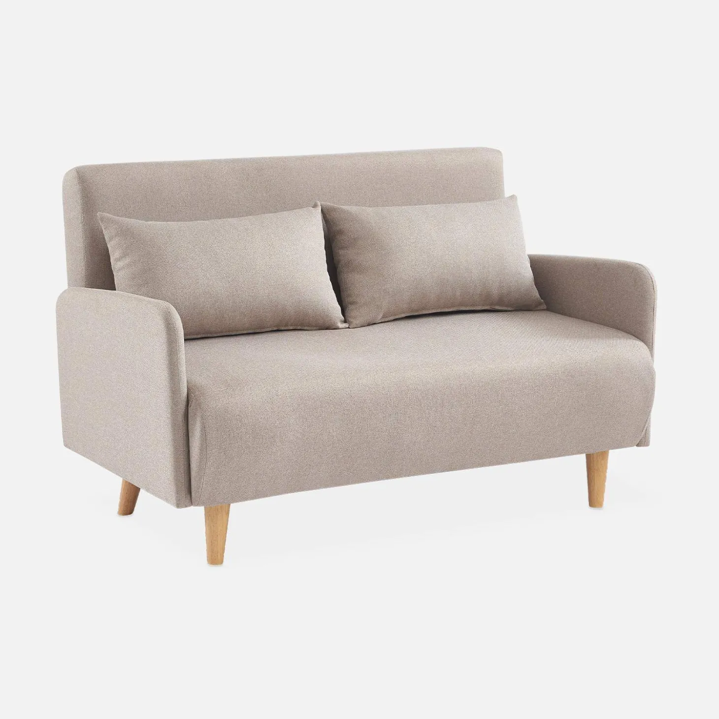 Sofá cama con patas de madera de 2 plazas