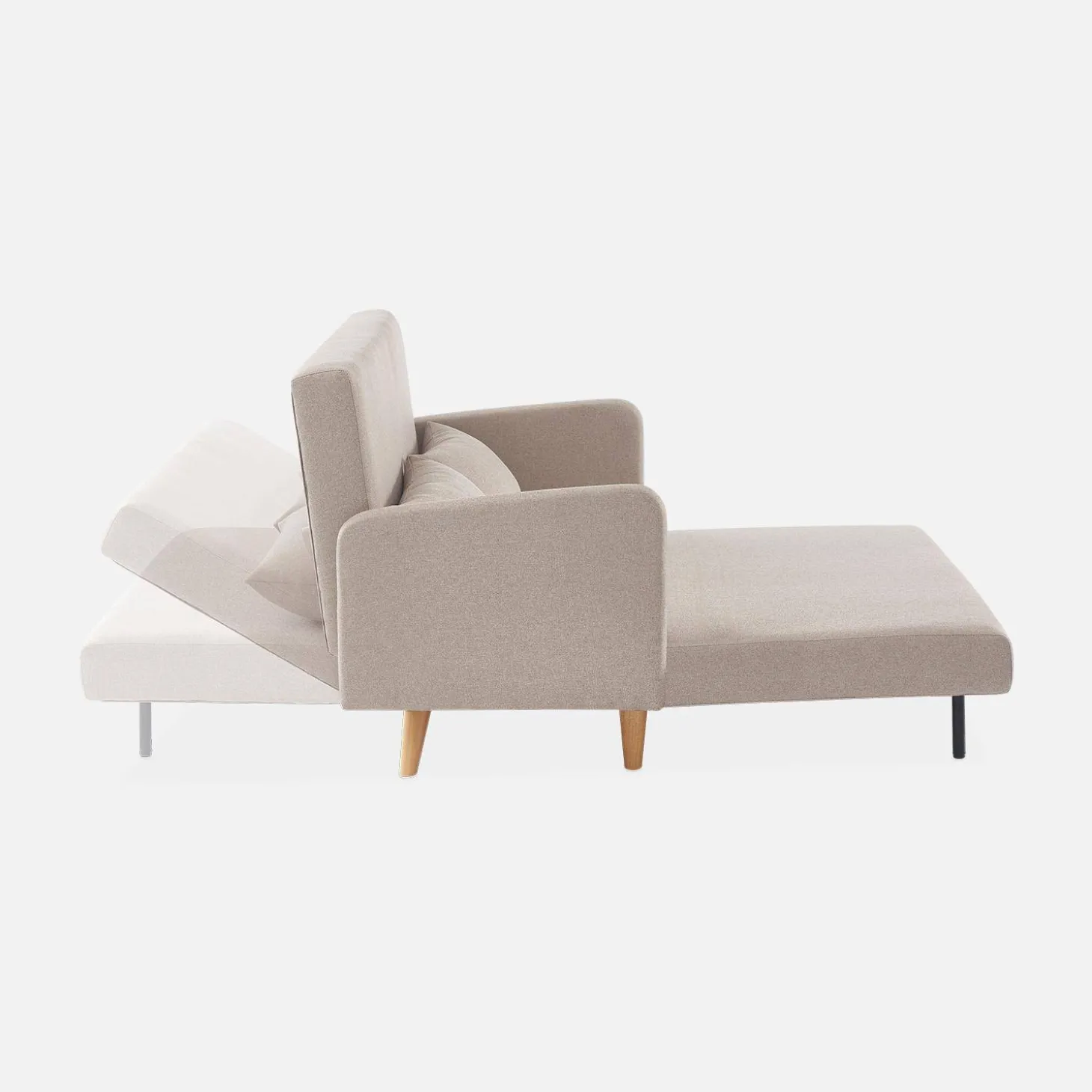 Sofá cama con patas de madera de 2 plazas