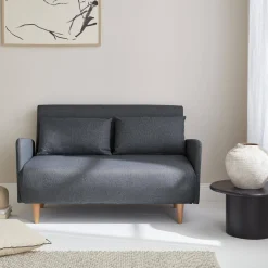 Sofá cama con patas de madera de 2 plazas