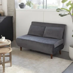 Sofá cama con patas de madera, 2 plazas