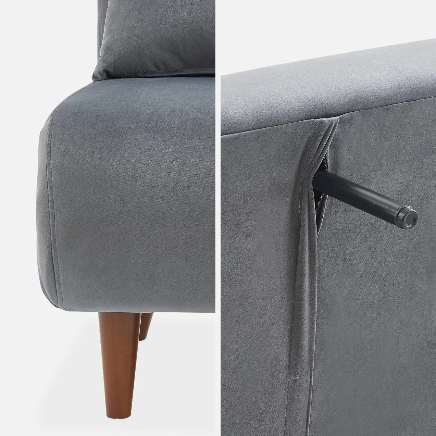 Sofá cama con patas de madera, 2 plazas
