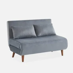 Sofá cama con patas de madera, 2 plazas