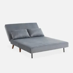 Sofá cama con patas de madera, 2 plazas