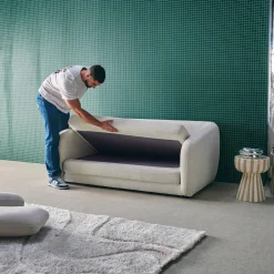 Sofá cama convertible con tejido chenilla, 2 plazas