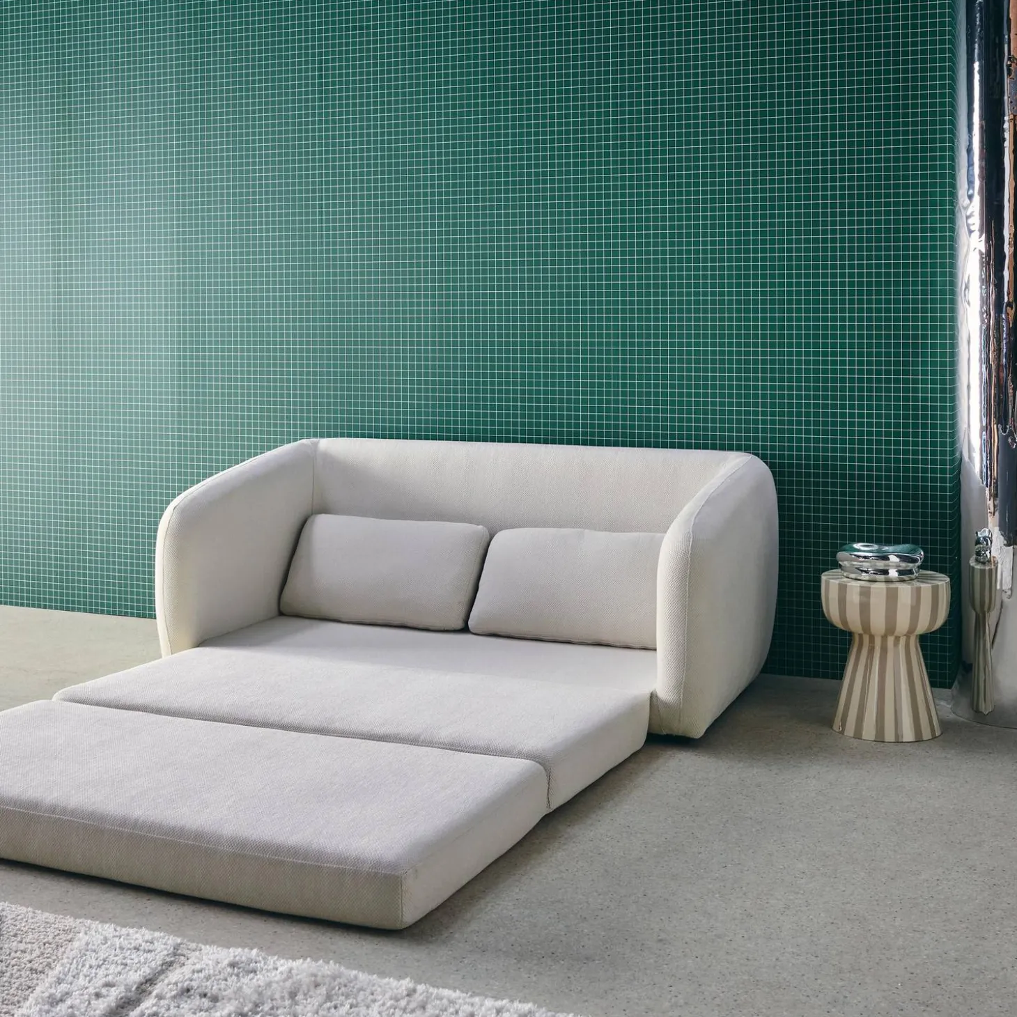 Sofá cama convertible con tejido chenilla, 2 plazas