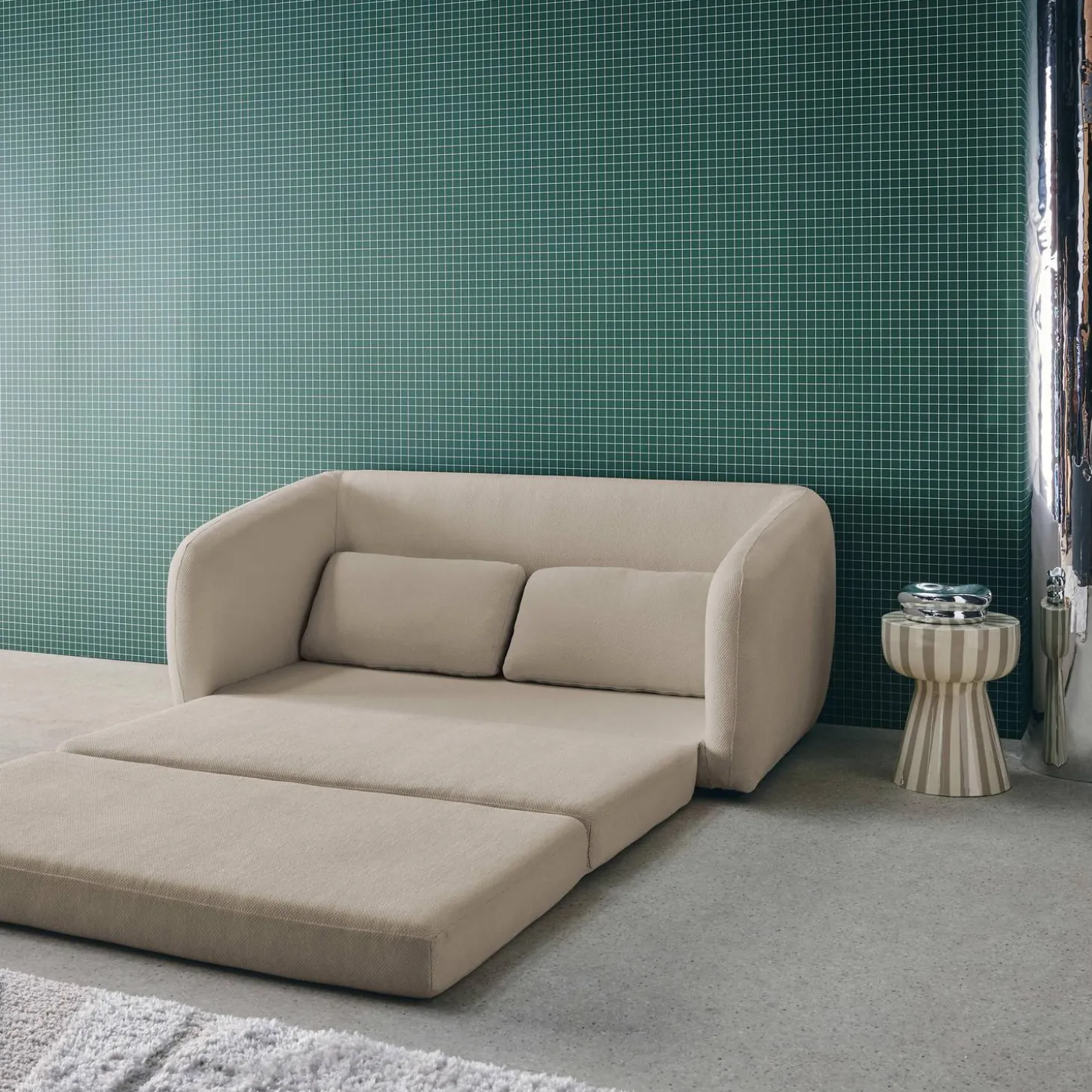 Sofá cama convertible con tejido chenilla, 2 plazas