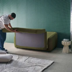 Sofá cama convertible con tejido chenilla, 2 plazas