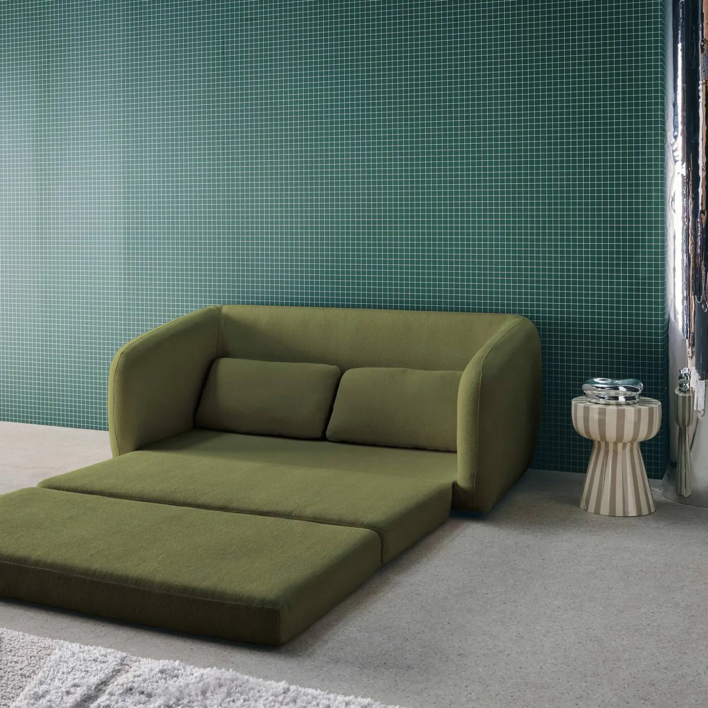 Sofá cama convertible con tejido chenilla, 2 plazas