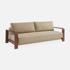 Sofá cama de 3 plazas con reposabrazos de madera