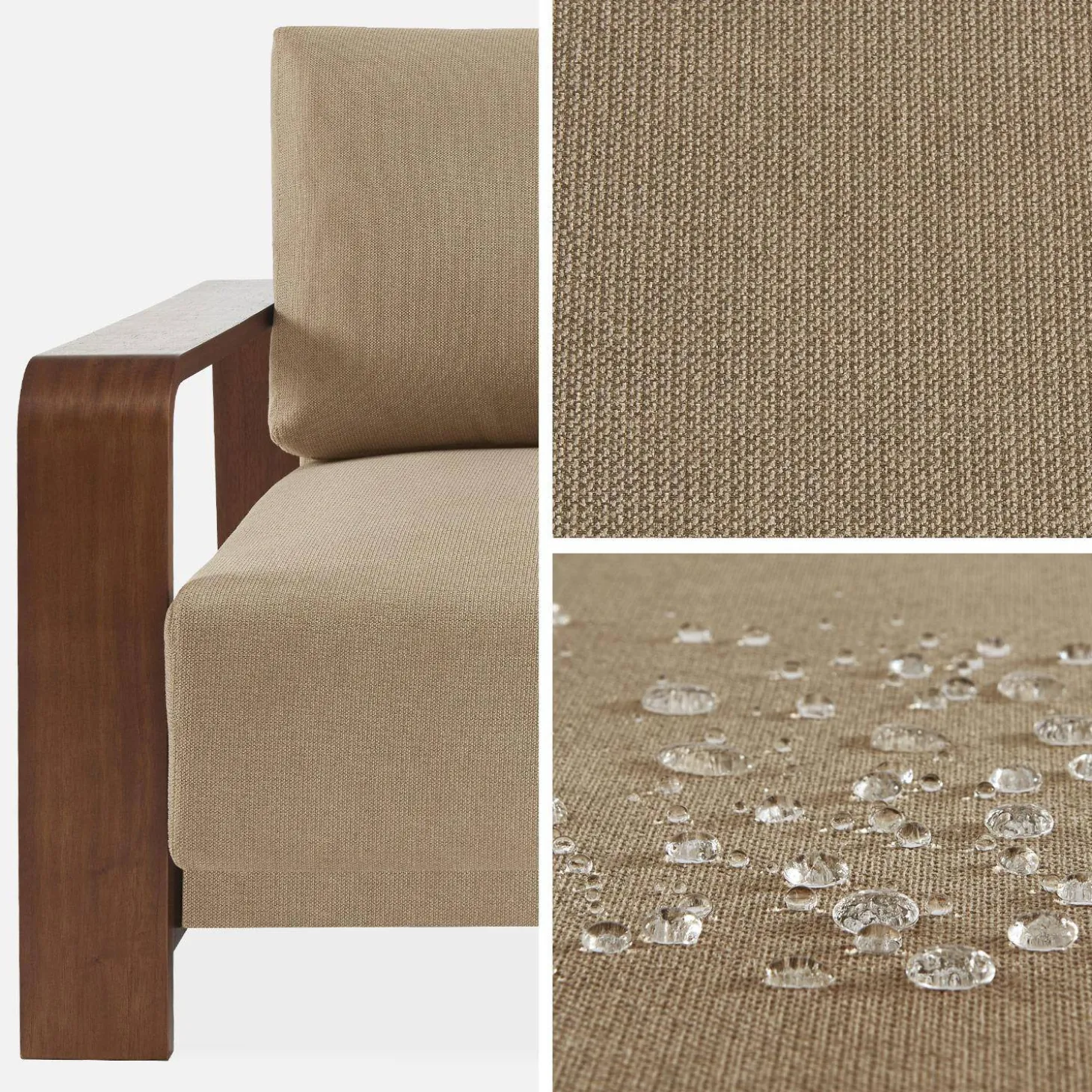 Sofá cama de 3 plazas con reposabrazos de madera