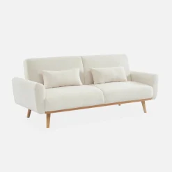 Sofá cama de borreguito blanco, 3 plazas