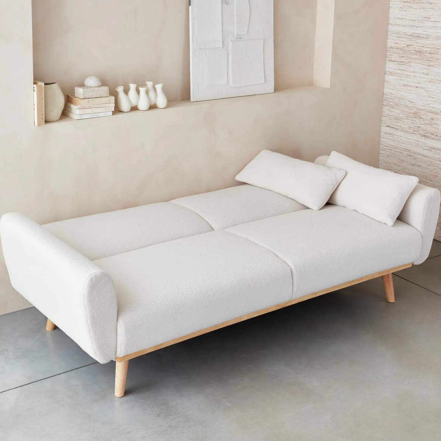 Sofá cama de borreguito blanco, 3 plazas
